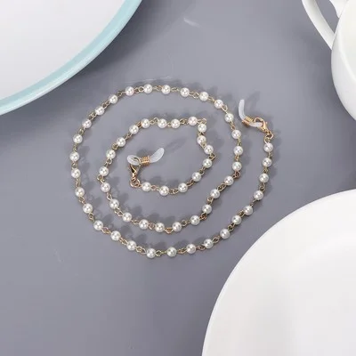 Fashion Eyeglasses Chain Imitation Pearl Beaded for Women Trendy Metal Bead Chain Anti-Falling Glasses Eyeglasses Cord Necklace 2