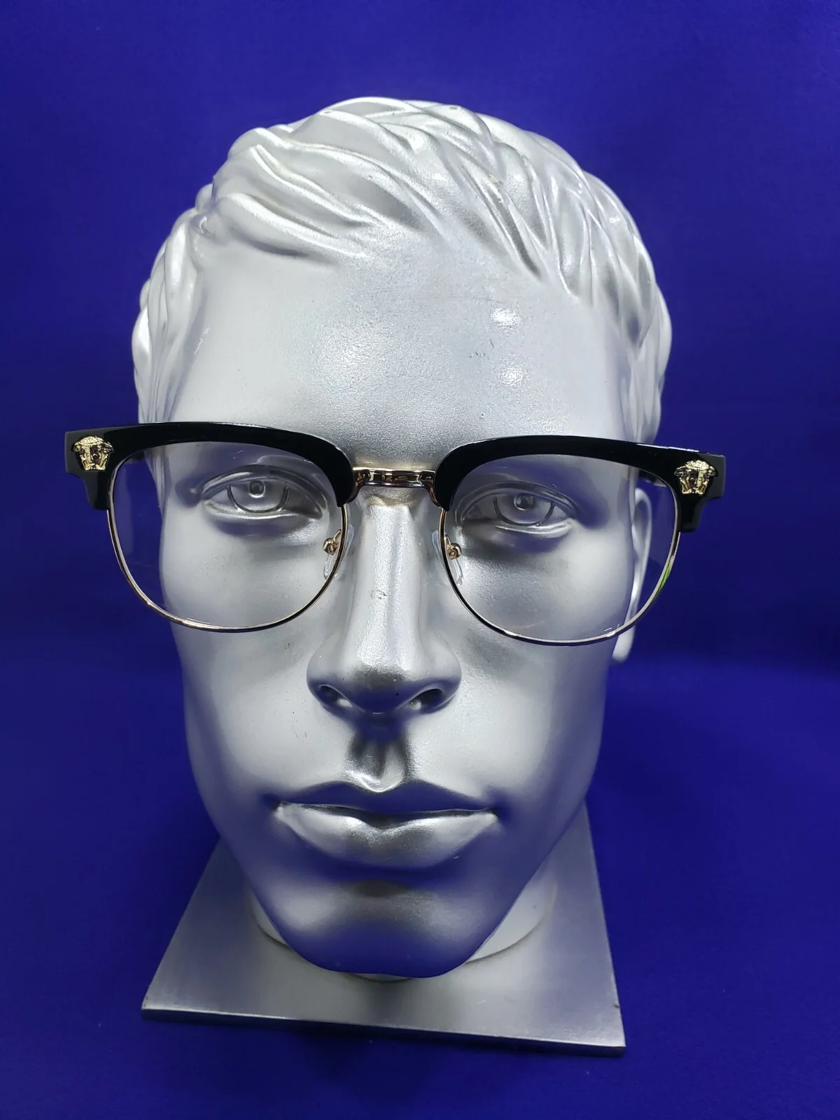 FASHION EYEWEAR RETRO STYLE EYEGLASSES BLACK -GOLD HALF RIM FRAME 3
