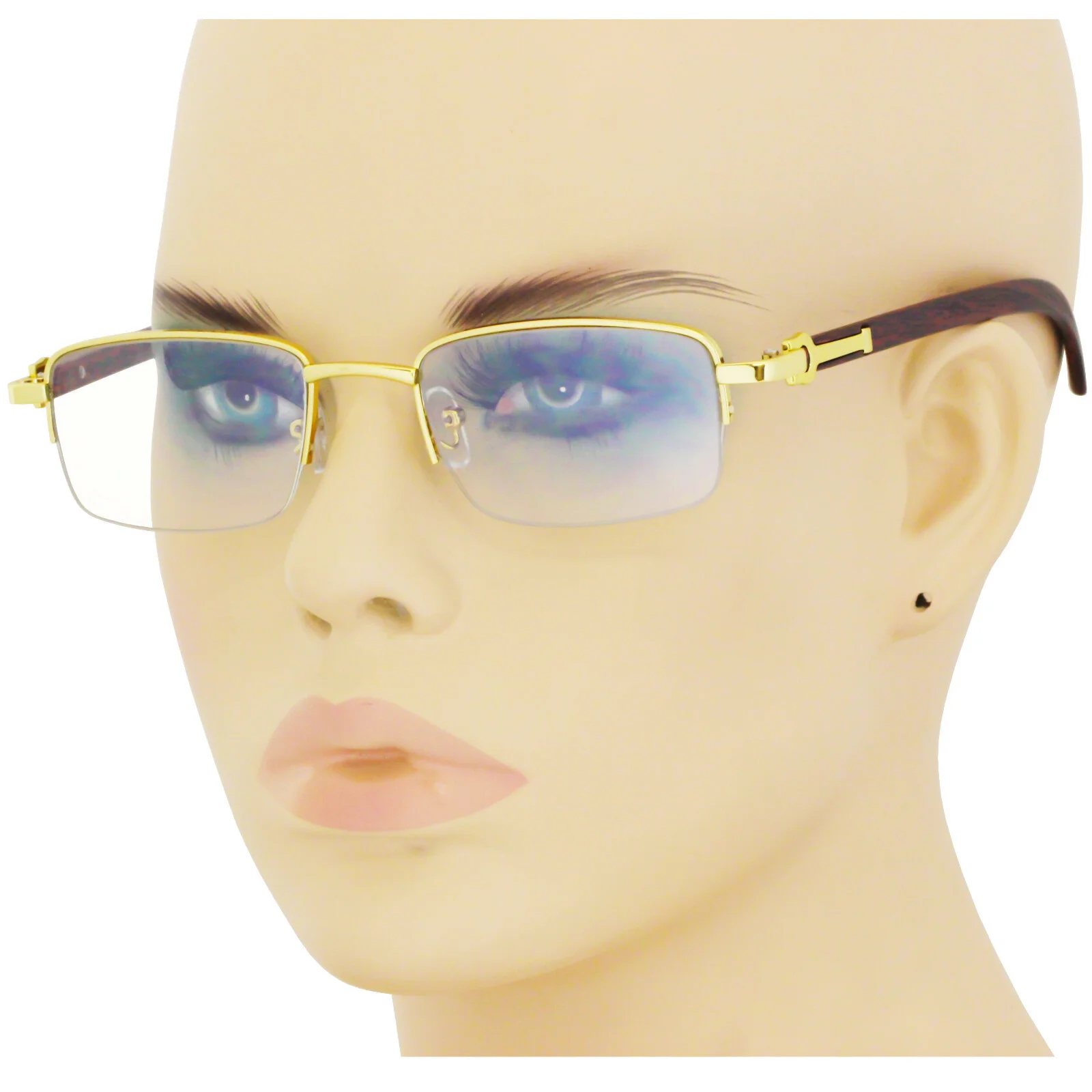Fashion Rimless Metal Buffs Designer Eyeglasses Square Gold Clear Lens Glasses