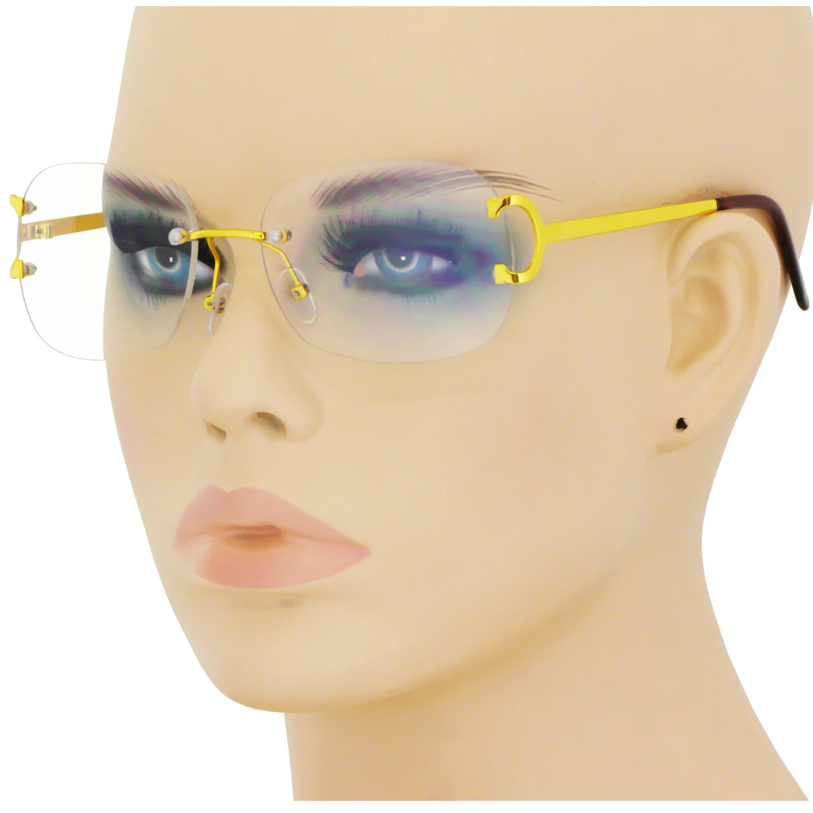 Fashion Rimless Metal Buffs Designer Eyeglasses Square Gold Clear Lens Glasses 2