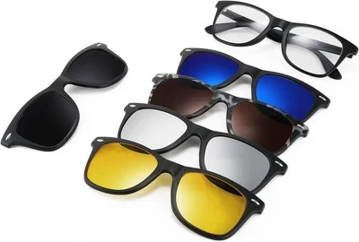 FEISEDY Magnetic Clip on Sunglasses TR90 Square Glasses Frame TAC 5pcs Replaceme