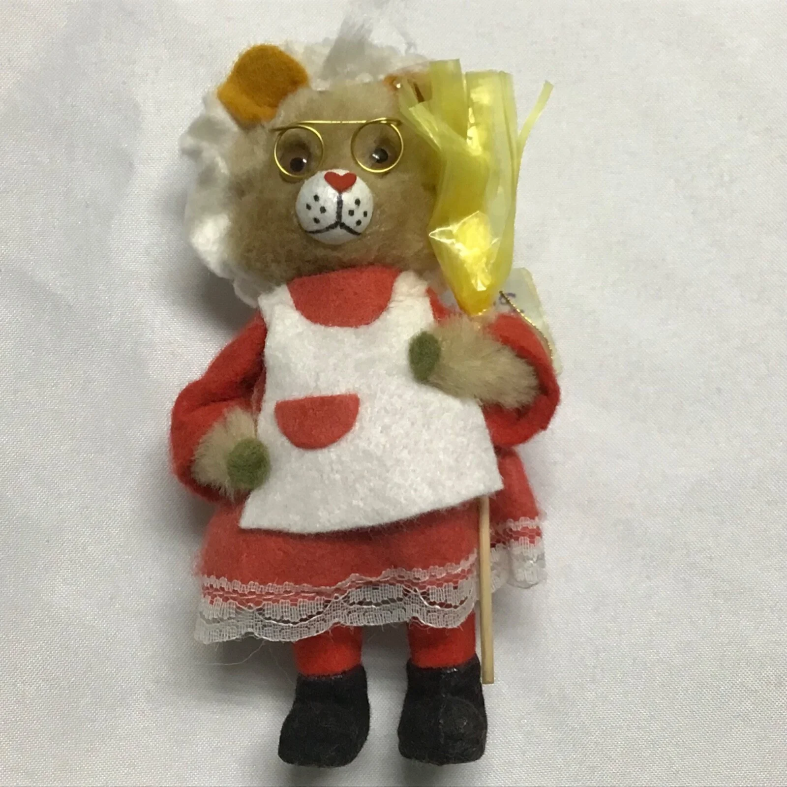 Felt Cat Kitten Christmas Ornament w/ Eye Glasses Broom