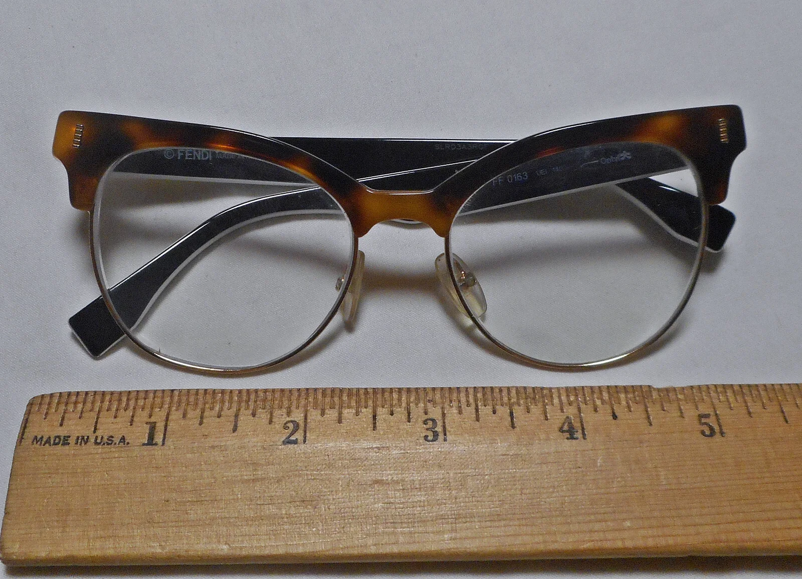 Fendi Eyeglasses FF0163 UEI Tortoise Black White Metal Trim Womens Cat Eye Frame