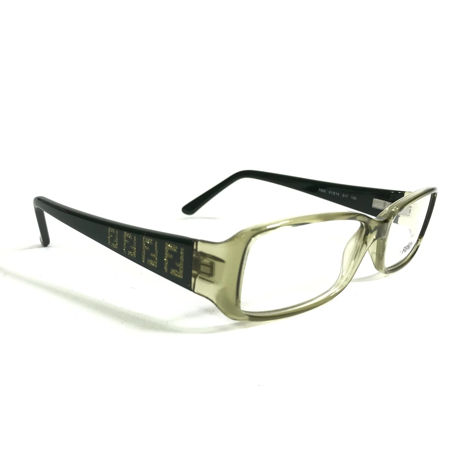 Fendi Eyeglasses Frames F893 317 Green Rectangular Glitter Logos 51-14-130 4