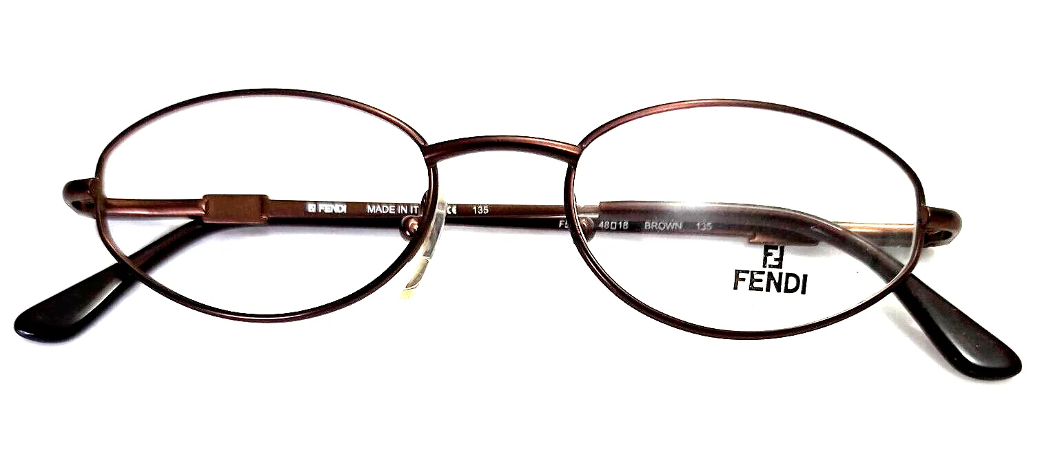 Fendi F544 Small Brown Metal Oval Eyeglasses Frames 48-18 135 Italy New