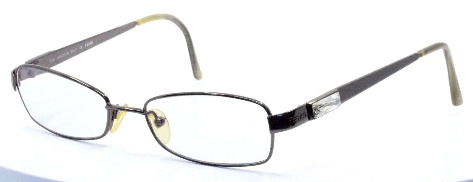 FENDI F769R 030 Gunmetal Jeweled Rectangle Italy Eyeglasses 52-17-130 PRE-OWNED