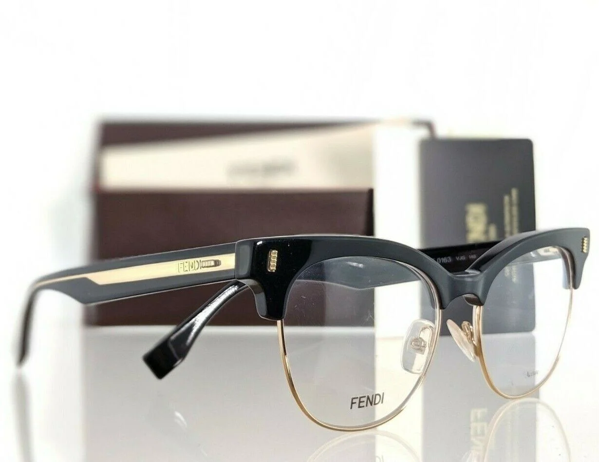 Fendi FF 0163 VJG Eyeglasses Black Gold Optical Frame FF0163 New Authentic 51mm 3
