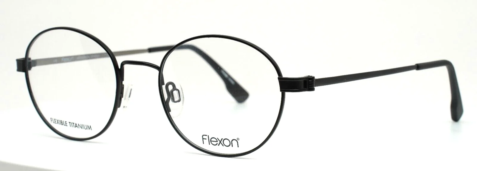 FLEXON E1081 001 Black Mens Round Full Rim Eyeglasses 49-19-145 B:42 w/Case