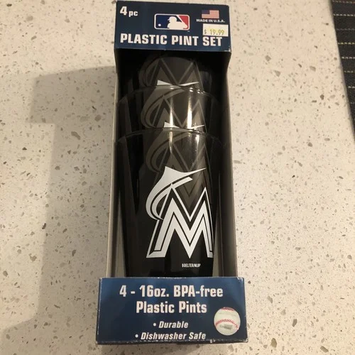 Florida Marlins set of 4 Plastic Pint Glasses new BPA FREE