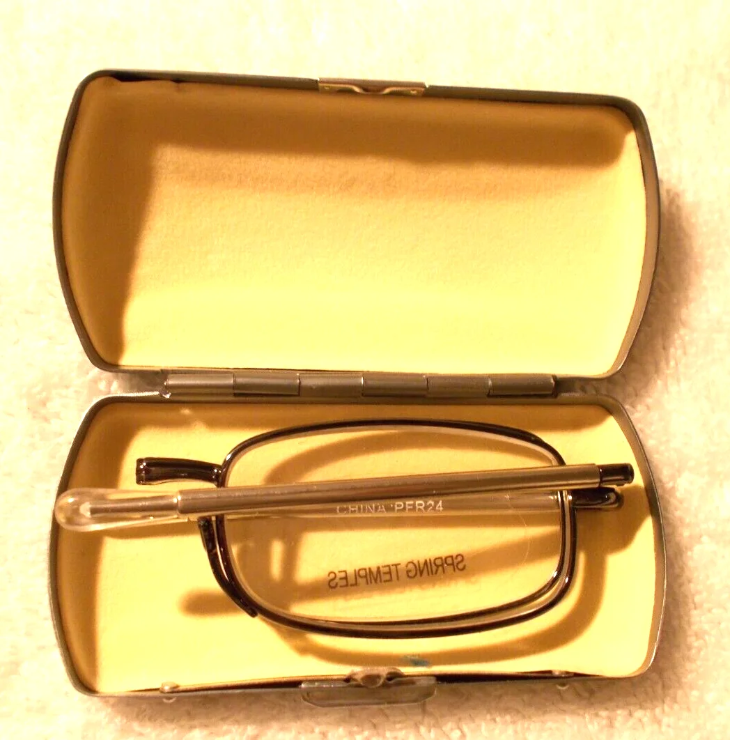 Folding Reading Glasses/Silver Case Telescopic Arms & Spring Hinge +1.75