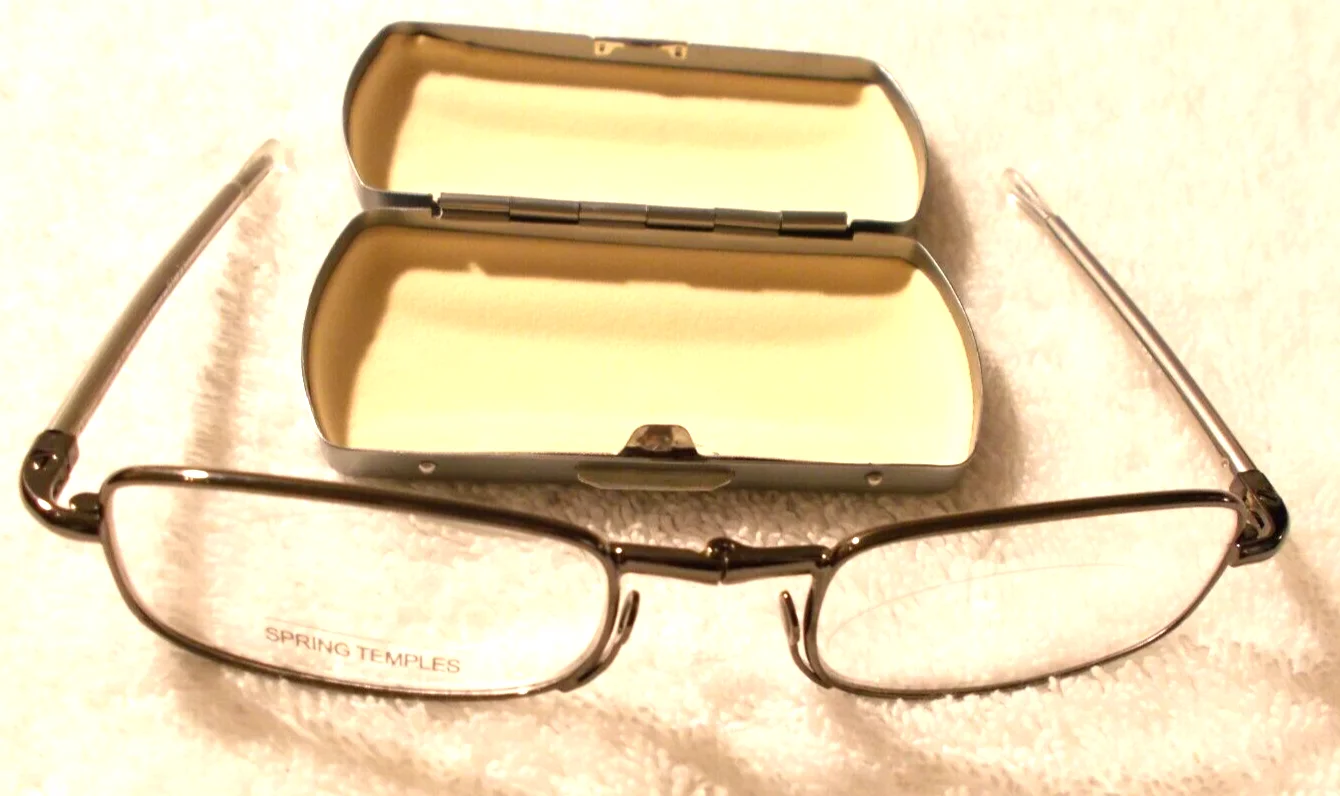 Folding Reading Glasses/Silver Case Telescopic Arms & Spring Hinge +1.75 3
