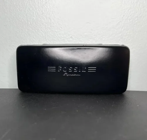 Fossil Black Hard Eyeglasses Case Felt Lining Rectangular Glasses Holder Logo