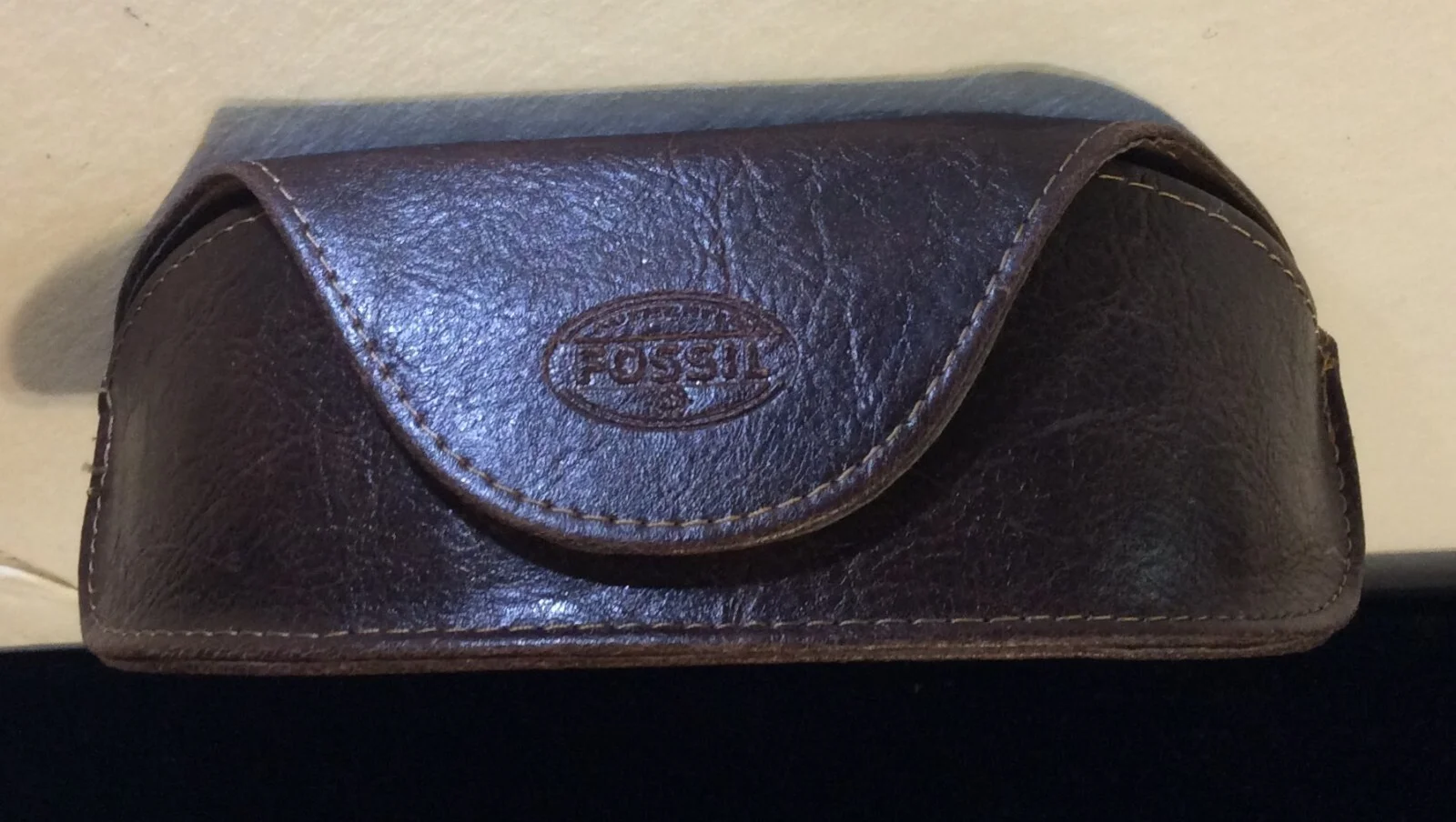 Fossil Brown Leather Eyeglass Case with Magnetic Closure on Front Flap