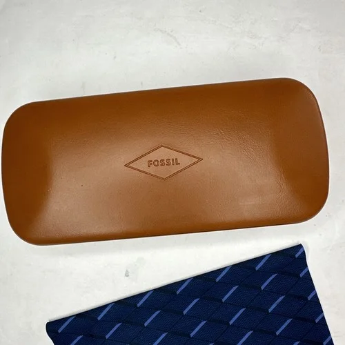 Fossil Brown/Navy Eyeglasses Sunglasses Case Clam Shell With Cleaning Cloth 3