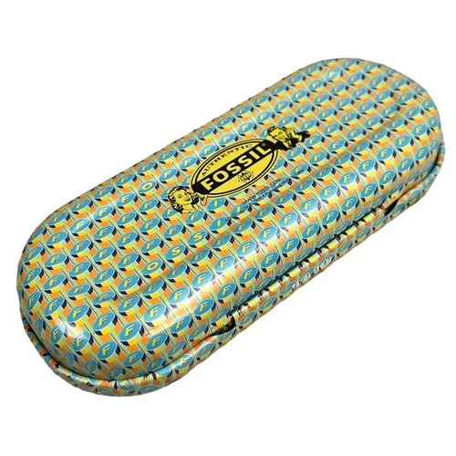 Fossil Eyeglass Sunglass Metal Clamshell Hard Case Colorful Green Felt Inside