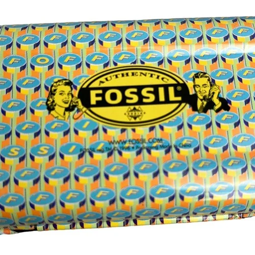 Fossil Eyeglass Sunglass Metal Clamshell Hard Case Colorful Green Felt Inside 2