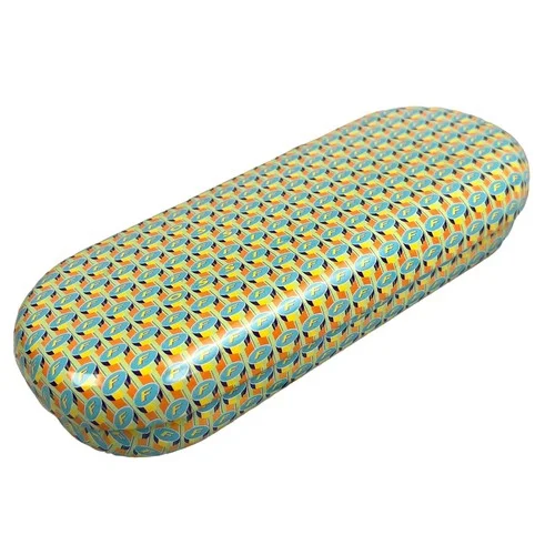Fossil Eyeglass Sunglass Metal Clamshell Hard Case Colorful Green Felt Inside 3