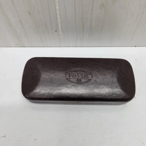 Fossil Eyeglasses Case Hard Clamshell Dark Brown Design Embossed Logo