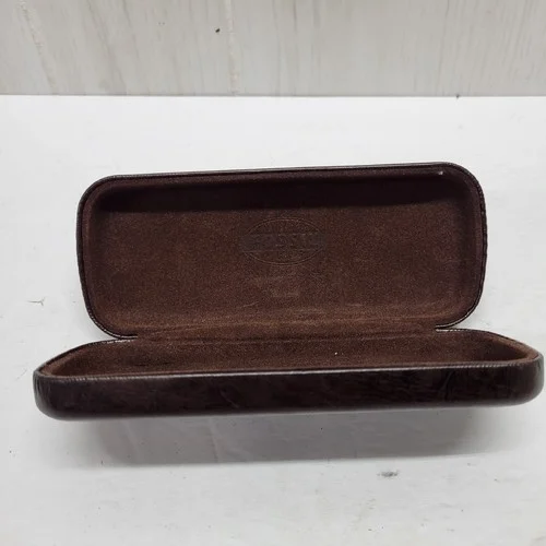 Fossil Eyeglasses Case Hard Clamshell Dark Brown Design Embossed Logo 4
