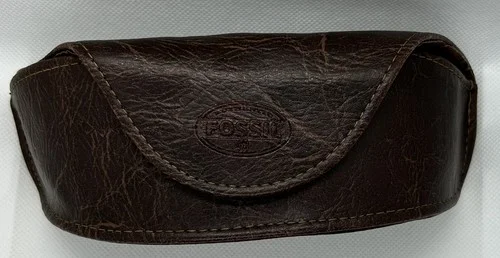 Fossil Sunglass Eye Glass Leather Case Magnetic Closure Brown