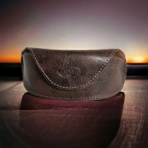 Fossil Sunglasses Eyeglass Case Only Brown Faux Leather Large Soft