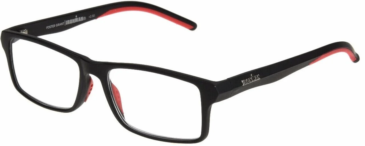 Foster Grant IRONMAN IM2000 IronFlex Reading Glasses-Black/Red-with Case NEW!! 2