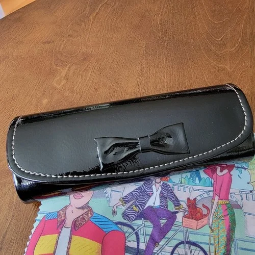 Frances Klein Eyeglasses Case and Cloth Only Black Patent Leather Bow