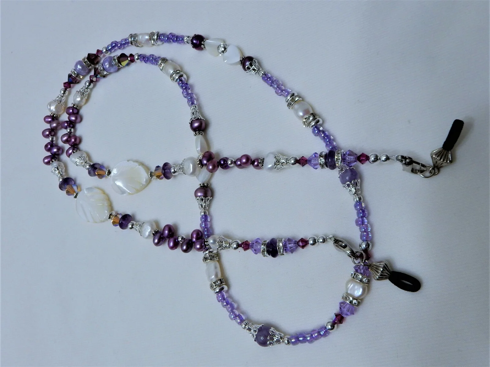 FRESHWATER PEARL/ CRYSTAL/ RHINESTONE/ Silver Plated EYEGLASSES HOLDER 32 2