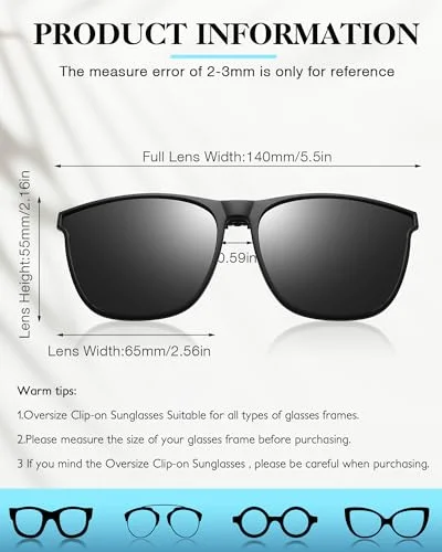 Frienda 3 Pair Oversize Clip-on Sunglasses Large TR90 Frame Flip up Driving Glasses for Women Men(Blue, Pink, Silver) 2