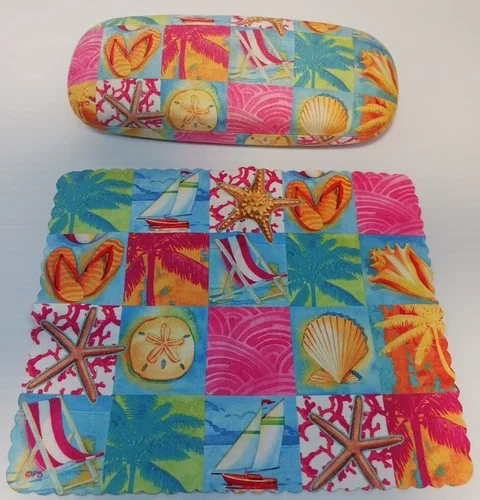 Fun Colorful Beach Theme Eyeglass Hard Case Or Sunglasses With Matching Cloth