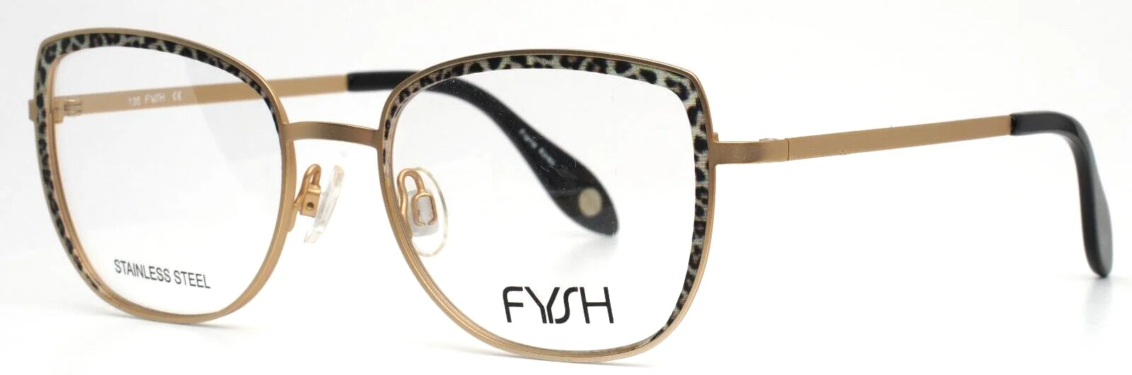 FYSH 3643 M211 Gold Leopard Womens Semi Cat Eye Eyeglasses 50-18-135 B:41