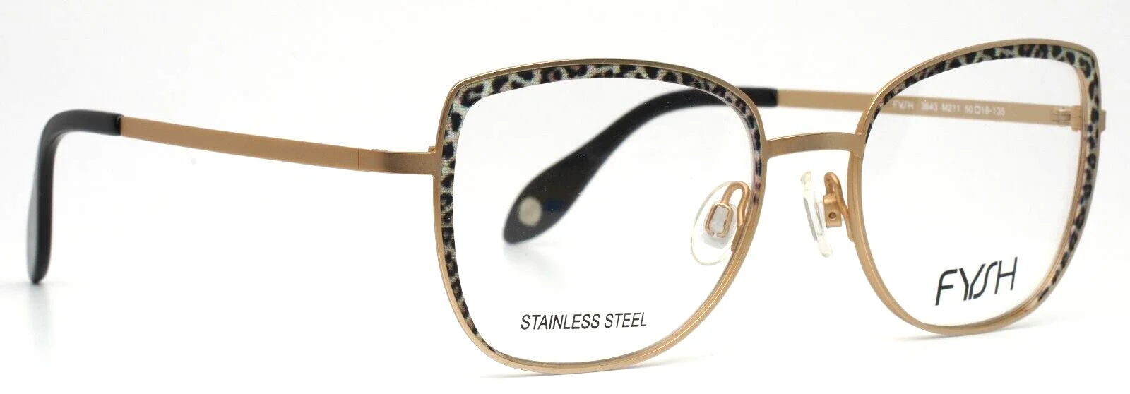 FYSH 3643 M211 Gold Leopard Womens Semi Cat Eye Eyeglasses 50-18-135 B:41 3