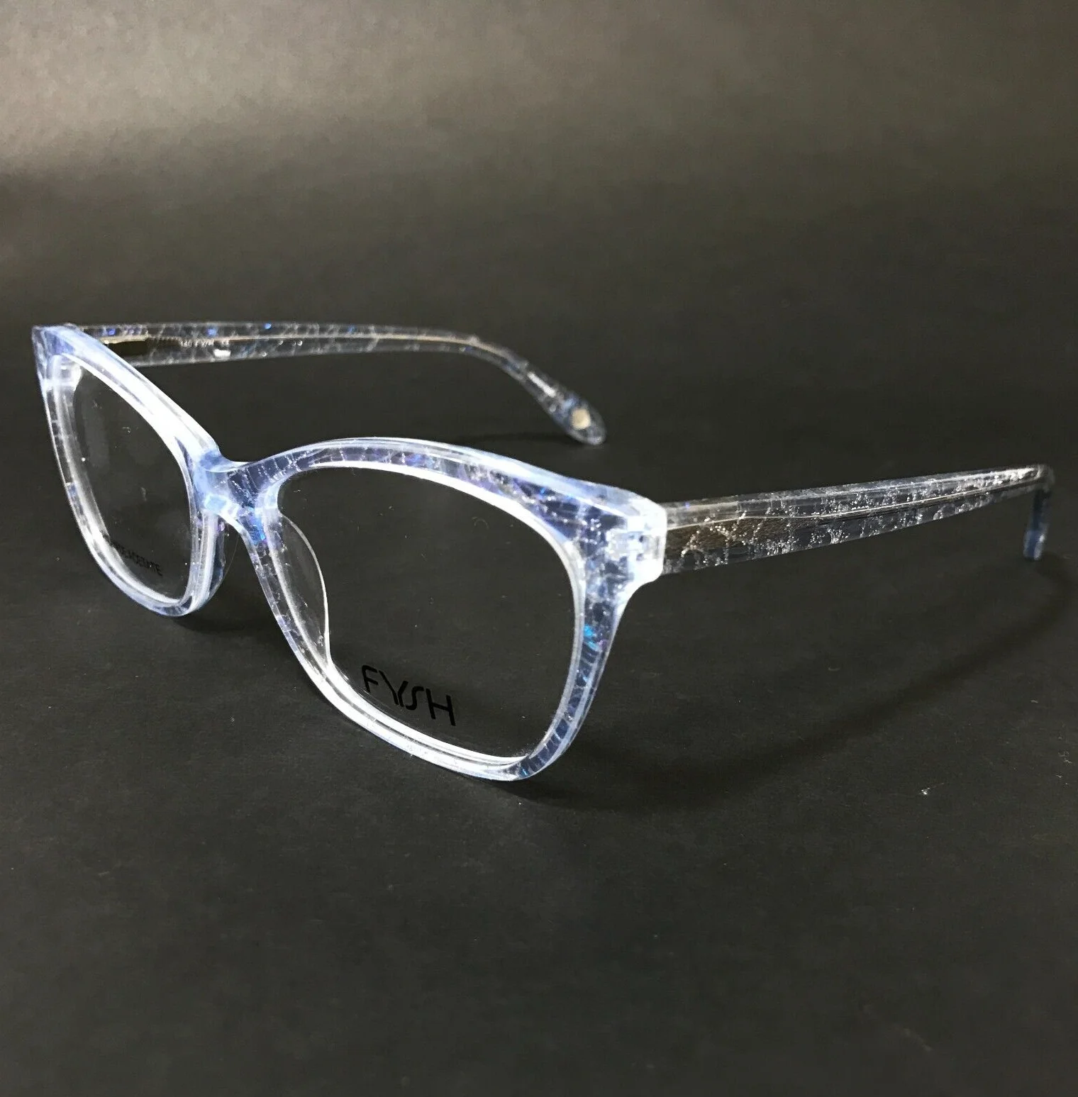 FYSH Eyeglasses Frames 3638 S301 Blue Clear Silver Cat Eye Sparkly 55-16-140