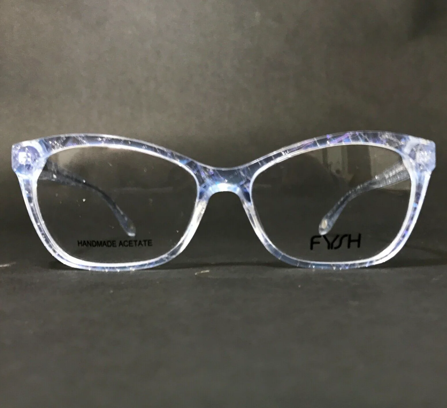 FYSH Eyeglasses Frames 3638 S301 Blue Clear Silver Cat Eye Sparkly 55-16-140 2