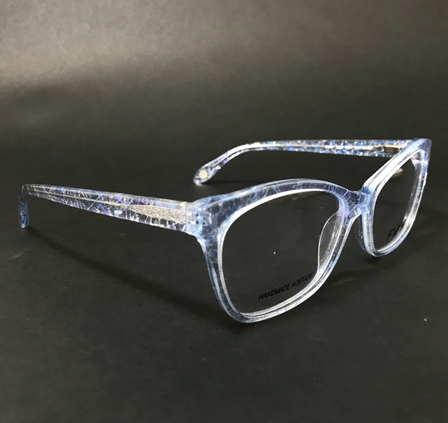 FYSH Eyeglasses Frames 3638 S301 Blue Clear Silver Cat Eye Sparkly 55-16-140 3