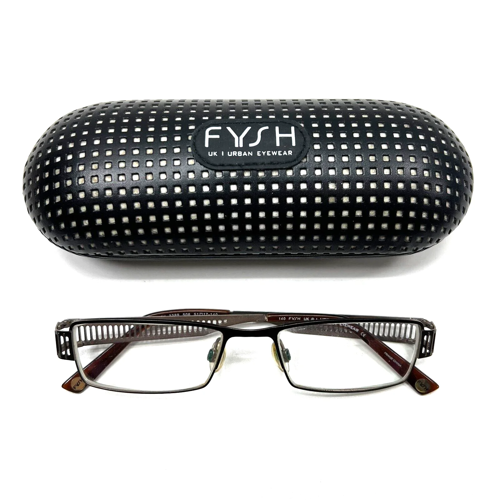 Fysh Urban Eyeglass Frames Brown Silver 3389 506 51-17-140 Wire Mesh W/ Case