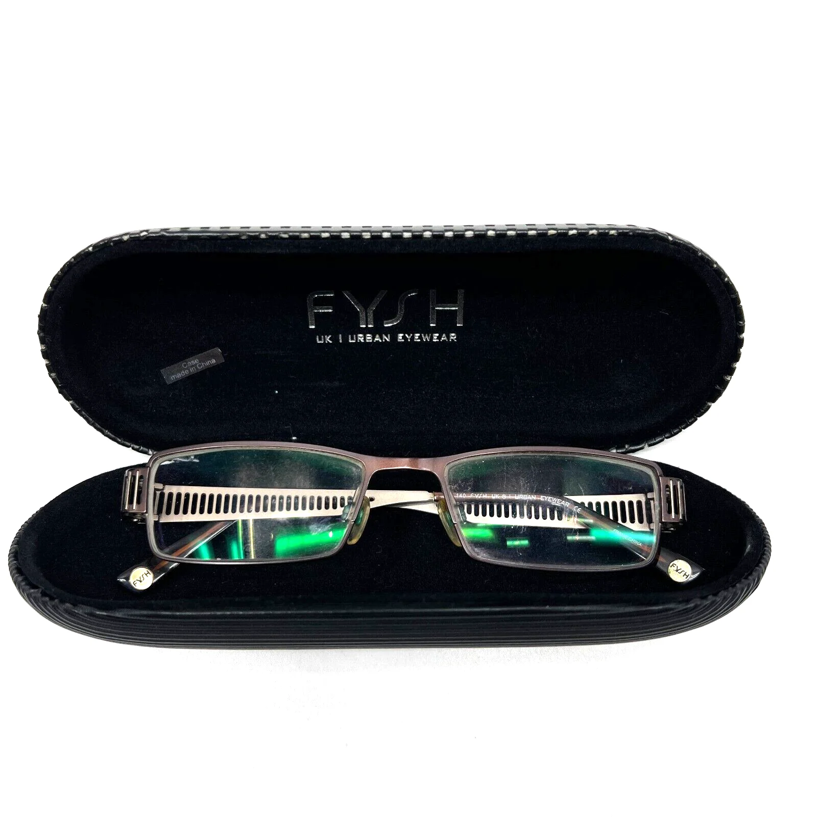 Fysh Urban Eyeglass Frames Brown Silver 3389 506 51-17-140 Wire Mesh W/ Case 2
