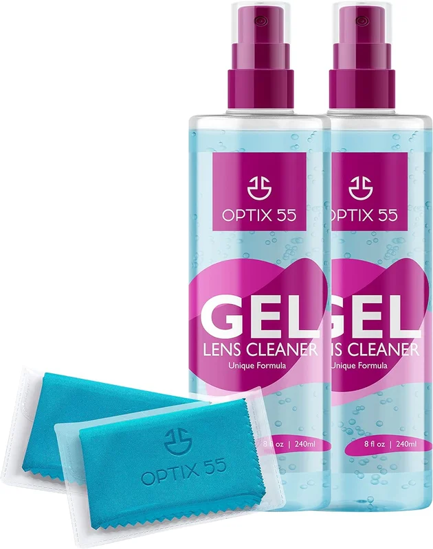 Gel Lens Cleaner Kit - (2) 8oz Eye Glasses Cleaner Gel Sprays + (2) Microfiber