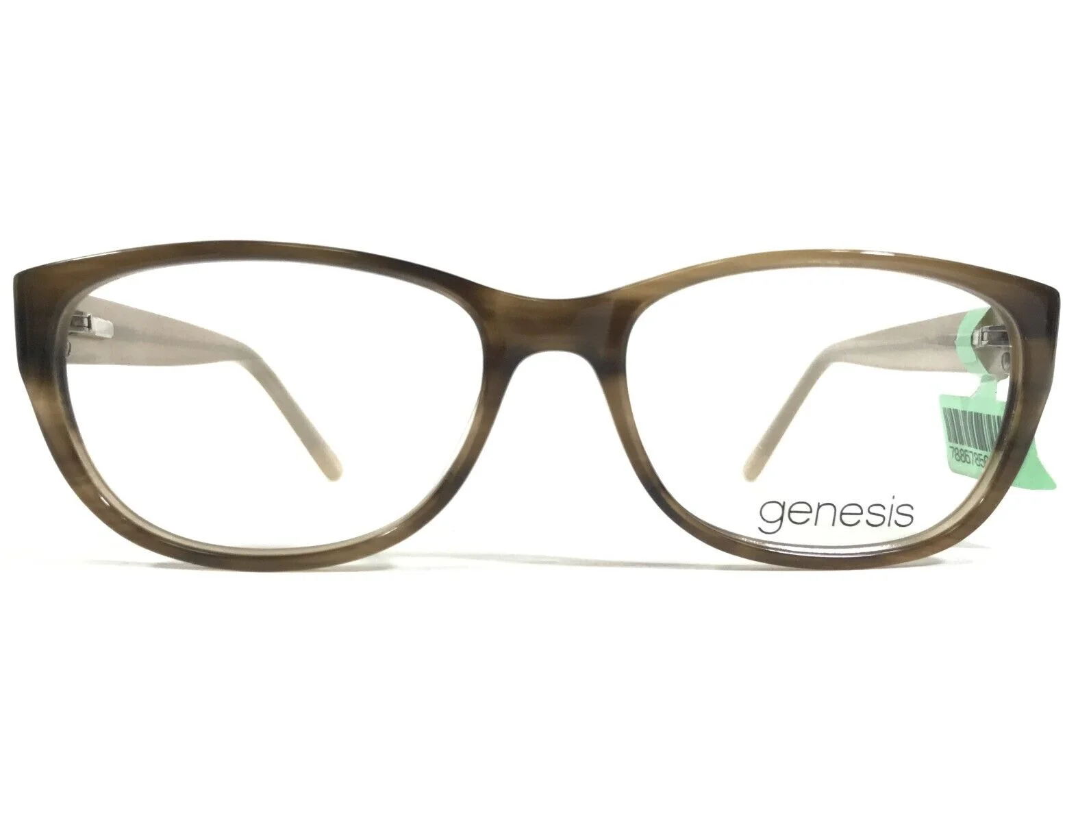 Genesis Eyeglasses Frames G5022 200 BROWN HORN Beige Square Crystals 52-16-135