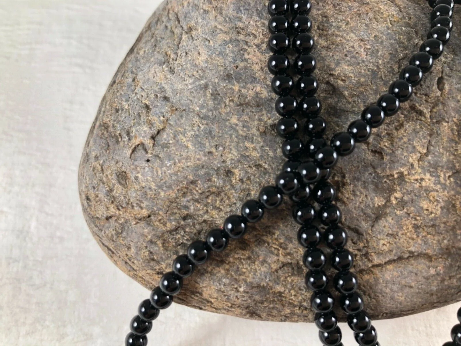 Genuine 4mm BLACK ONYX 27” Beaded Eyeglass Chain Adjustable Silver Trim Ends USA 3