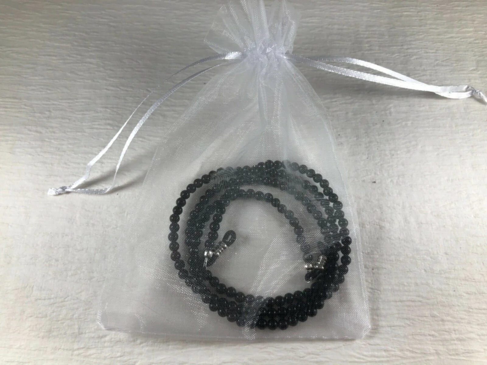 Genuine 4mm BLACK ONYX 27” Beaded Eyeglass Chain Adjustable Silver Trim Ends USA 4