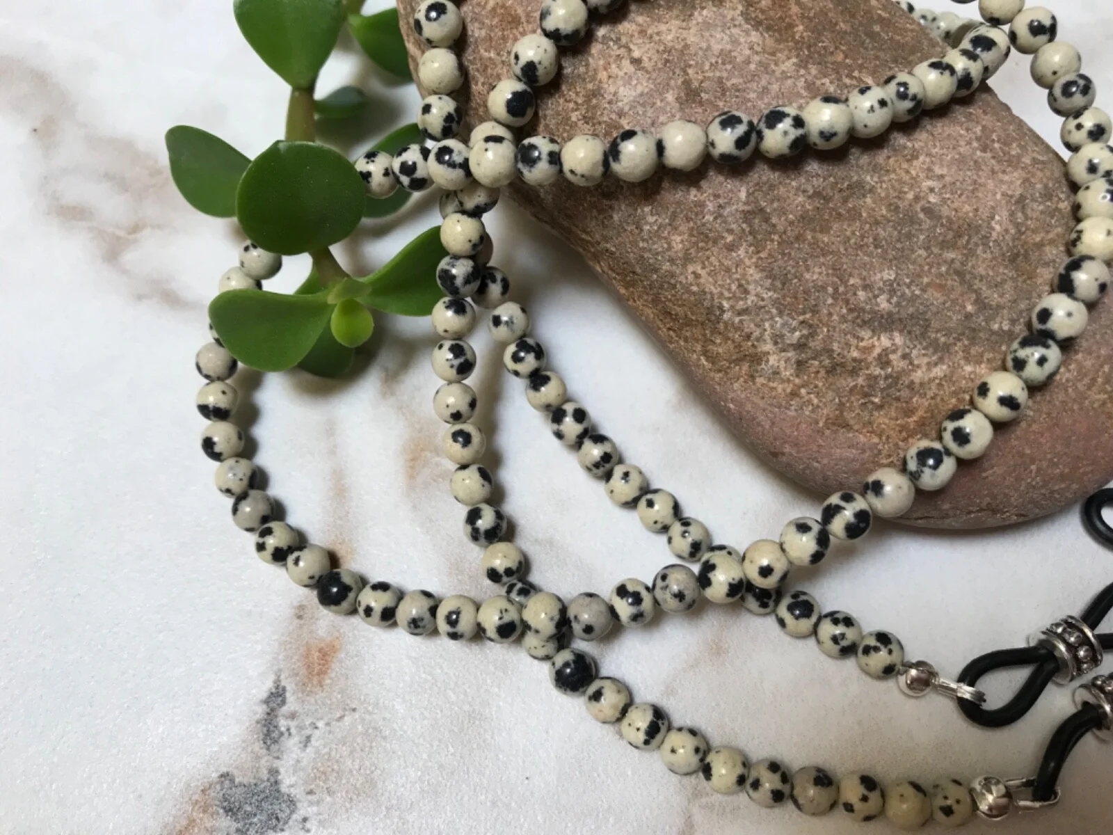 Genuine 4mm Dalmatian Spot JASPER *Stone of Joy* 27” Beaded Eyeglass Chain USA 3