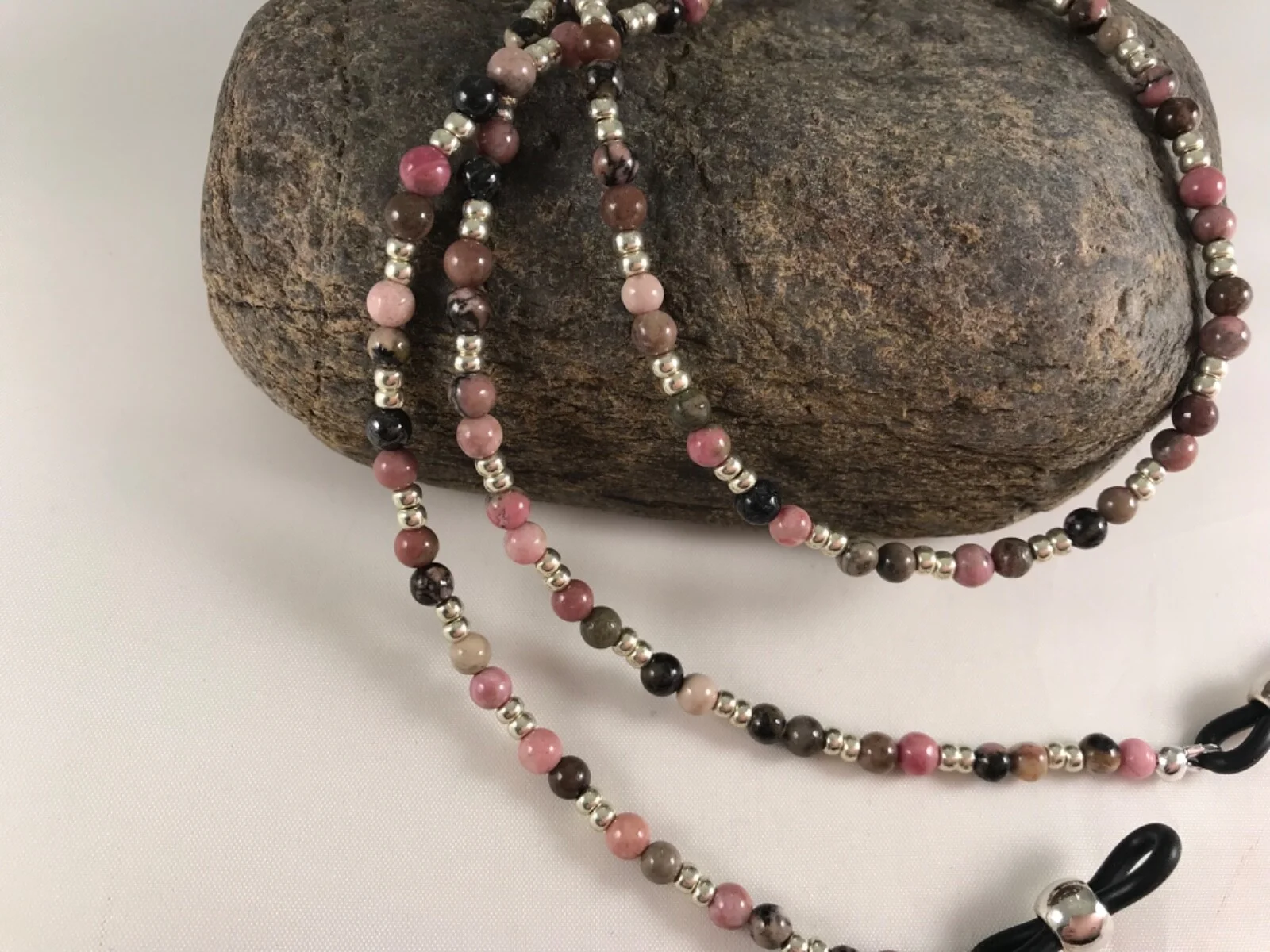 Genuine 4mm RHODONITE *Compassion Stone* 27” Long Beaded Eyeglass Chain USA 3