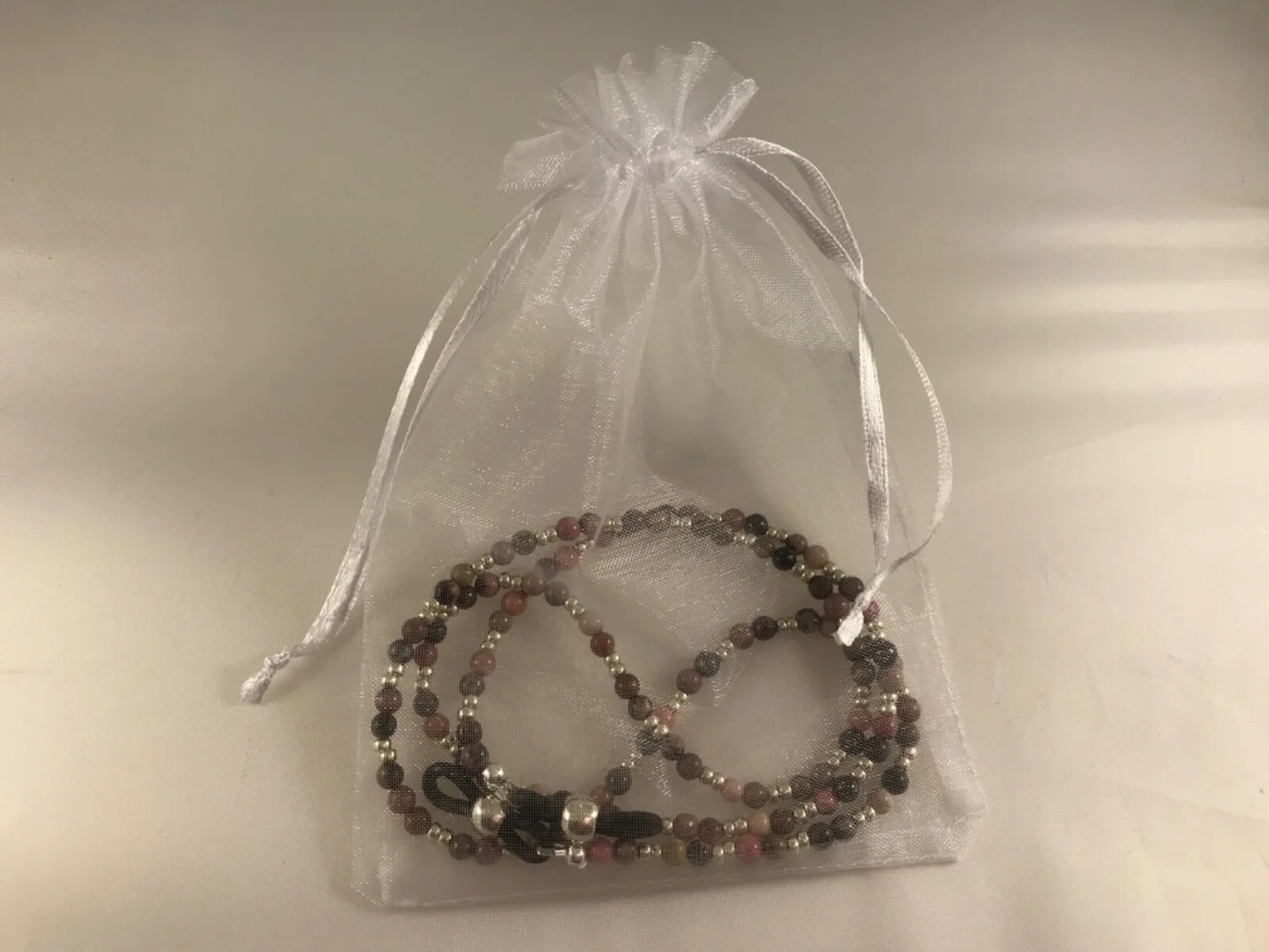 Genuine 4mm RHODONITE *Compassion Stone* 27” Long Beaded Eyeglass Chain USA 4