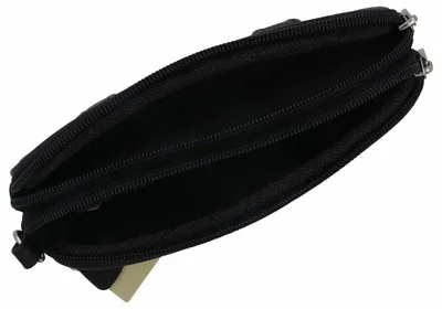Genuine Leather Zippered Double Eyeglass Sunglasses Case Holder Black 3