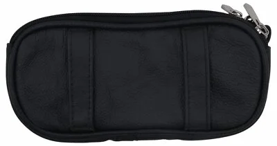 Genuine Leather Zippered Double Eyeglass Sunglasses Case Holder Black 4
