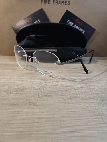 GIORGIO ARMANI GA 457 PNV SILVER TITANIUM RIMLESS VINTAGE EYEGLASSES 50-18-155 2
