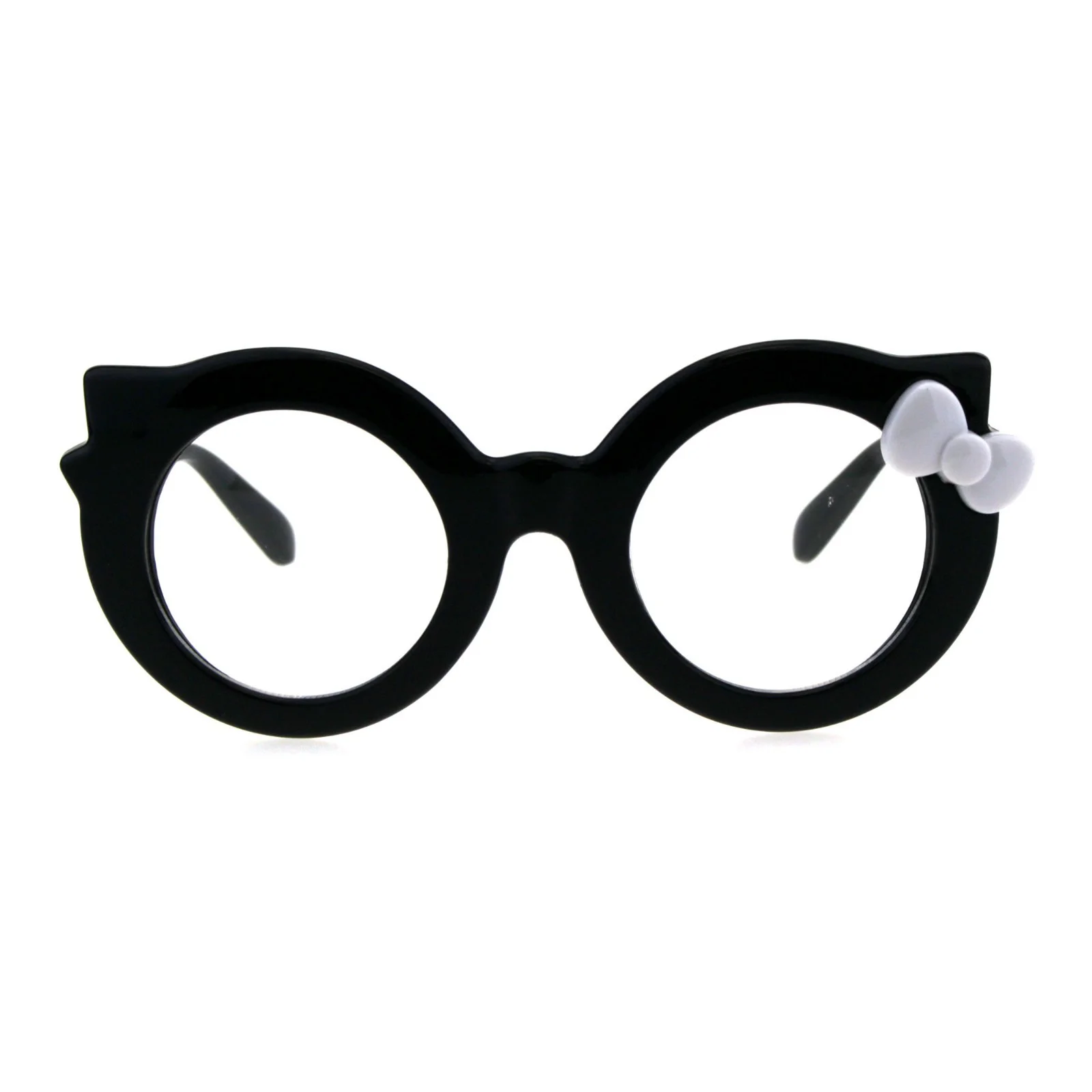 Girly Cute Round Circle Lens Kitty Thick Plastic Bow Trim Eyeglasses 2