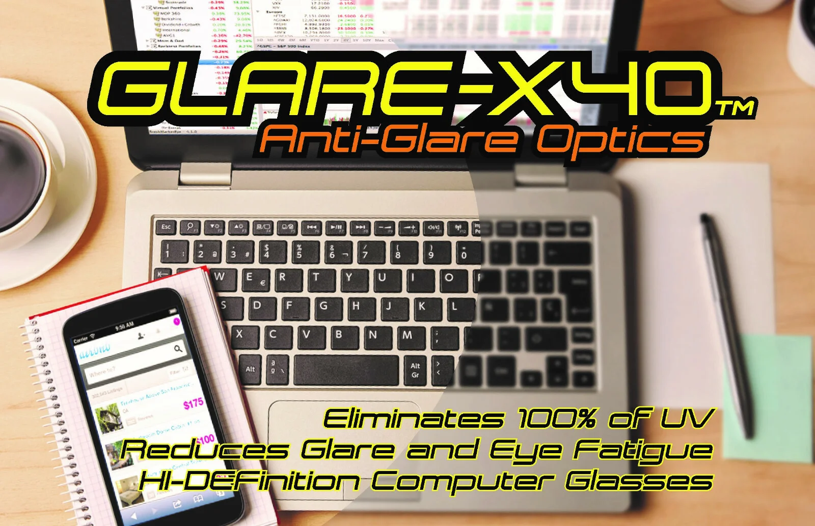 GLARE-X40 Anti-Glare Computer Readers Reduces Blue Light & Eye Fatigue Rectangle 2