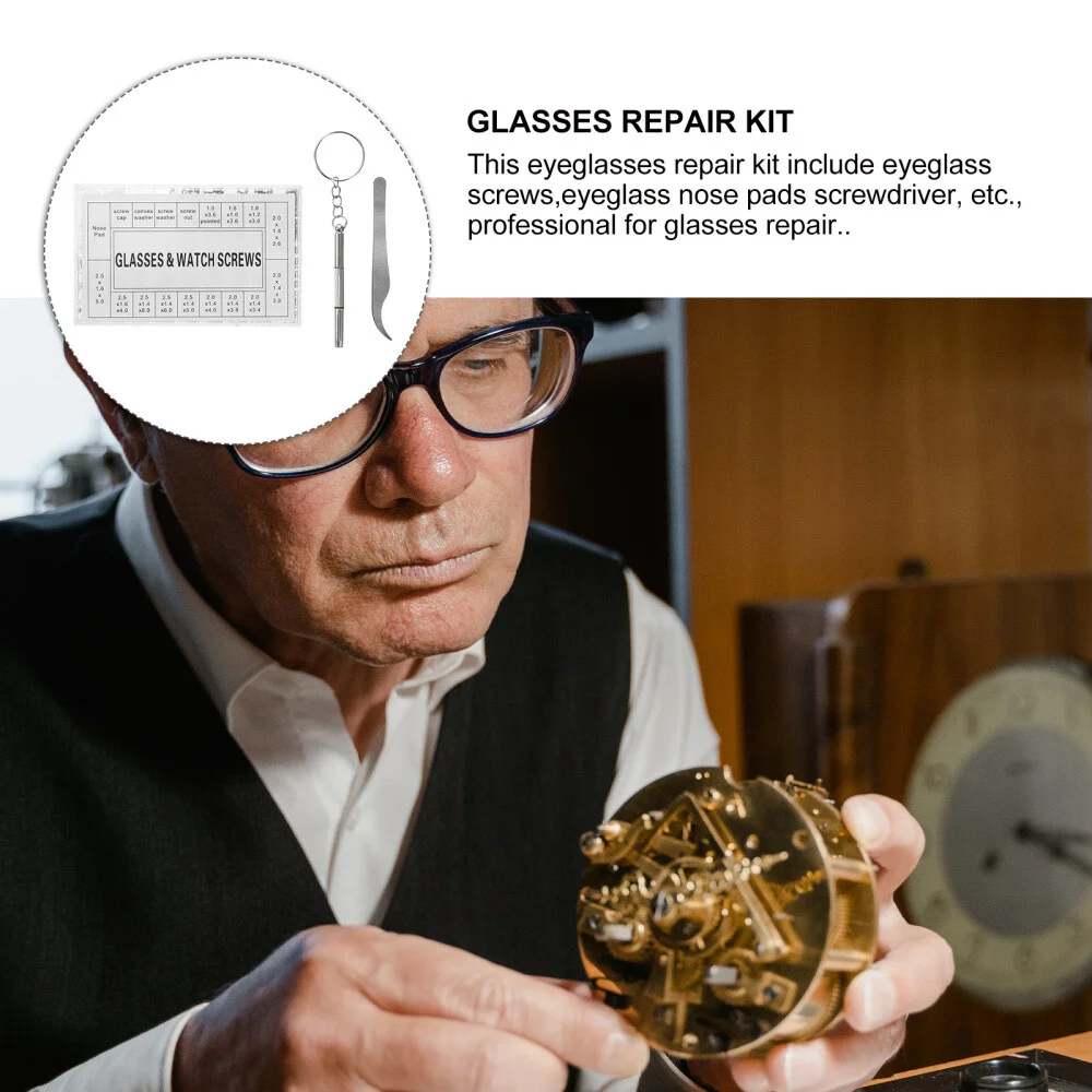 Glasses Arm Replacement Glass Repair Kit Eyeglass Nose Pads Screws Tools 2